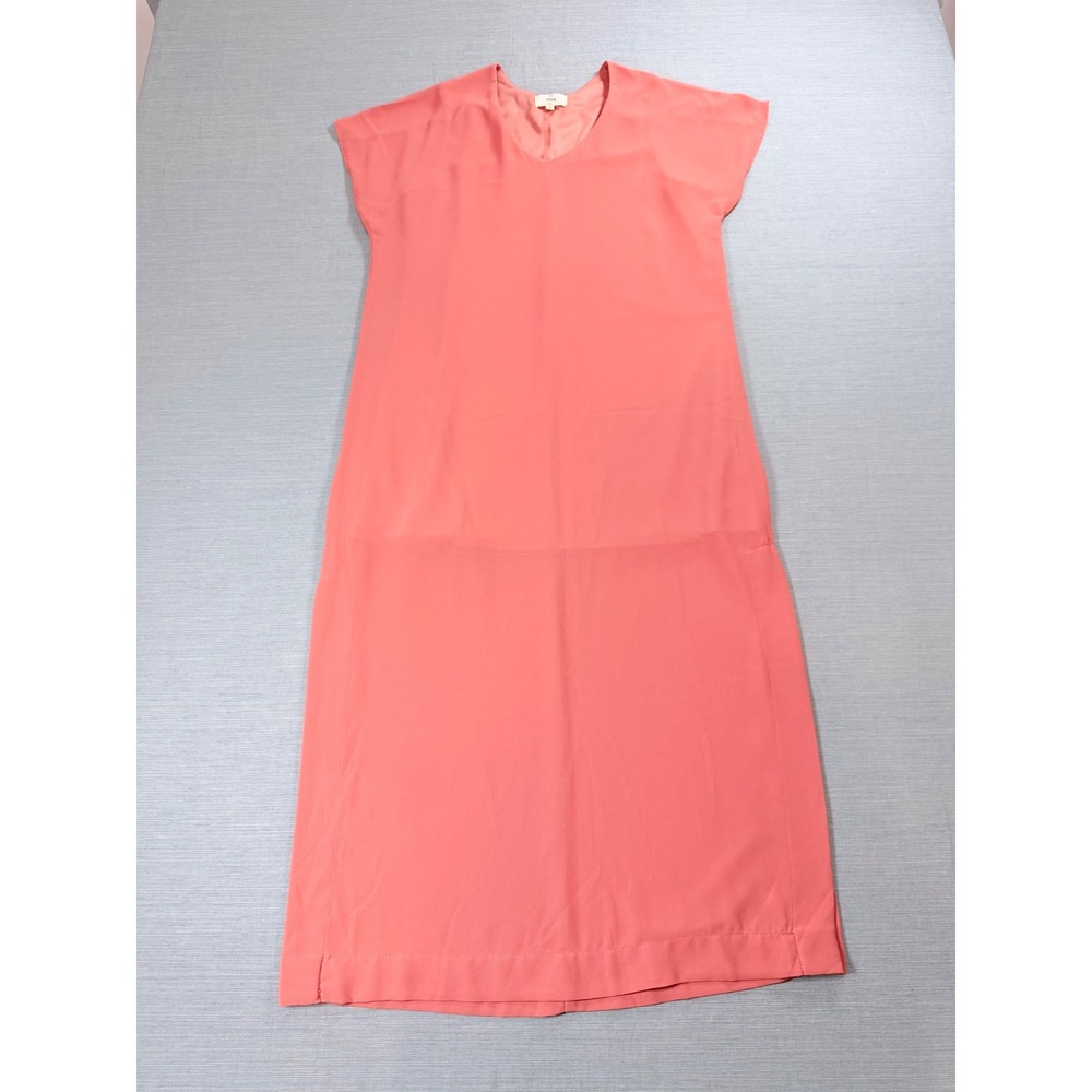 Entro Dress Women S Coral Pink Excellent V-Neck Short Sleeve Shift Midi D13673